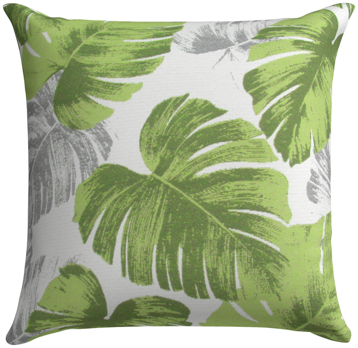 OUTDOOR-KISSEN in Grün, Weiß Blätter 48/48 cm  - Weiß/Grün, Basics, Textil (48/48cm)