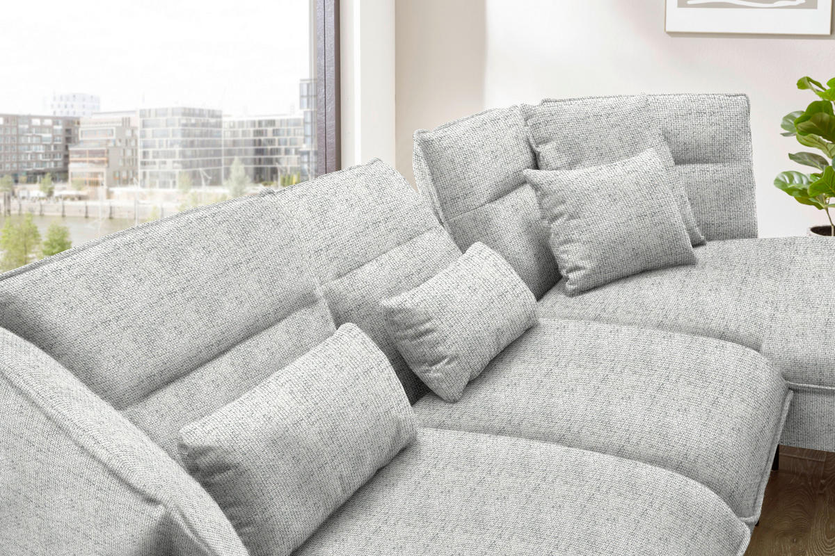 ECKSOFA in Flachgewebe Hellgrau  - Hellgrau/Schwarz, Design, Textil/Metall (339/153cm) - Moderano