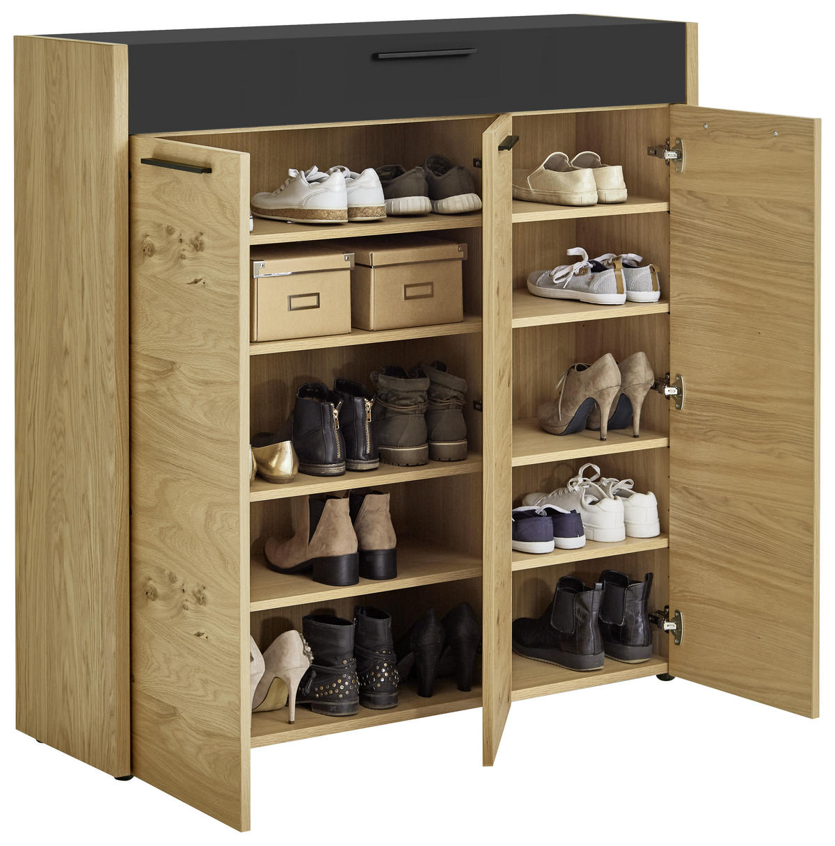 GARDEROBE 5-teilig  in 225/195/41 cm  - Eichefarben/Anthrazit, Design, Glas/Holz (225/195/41cm)