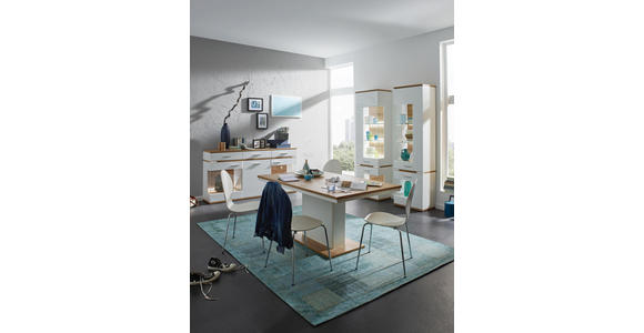 VITRINE Eichefarben, Weiß - Eichefarben/Silberfarben, Design, Glas/Holzwerkstoff (60,1/206,1/38cm) - Hom`in