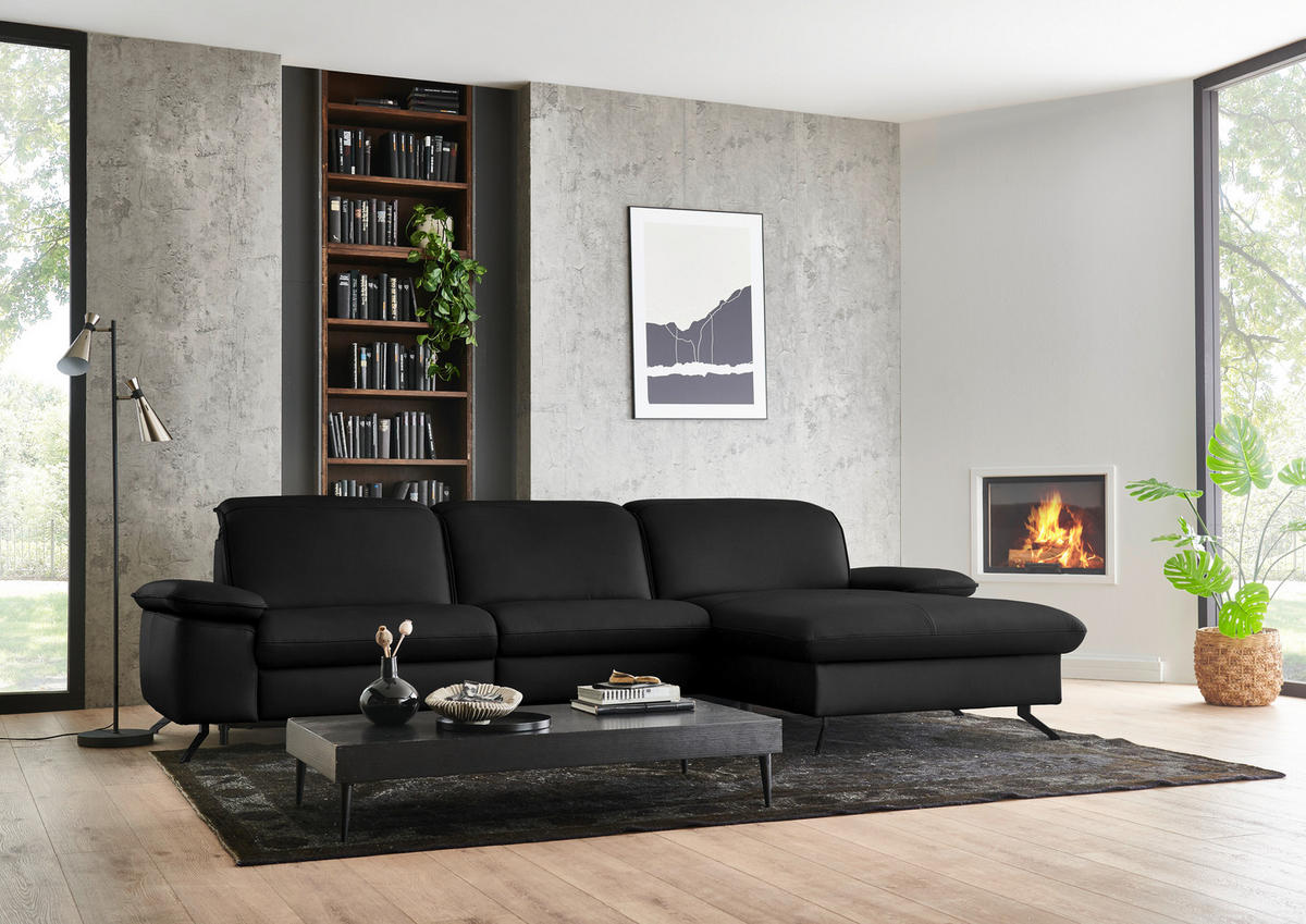 ECKSOFA  Echtleder Schwarz  - Schwarz, Design, Leder/Metall (307/169cm) - Beldomo Premium