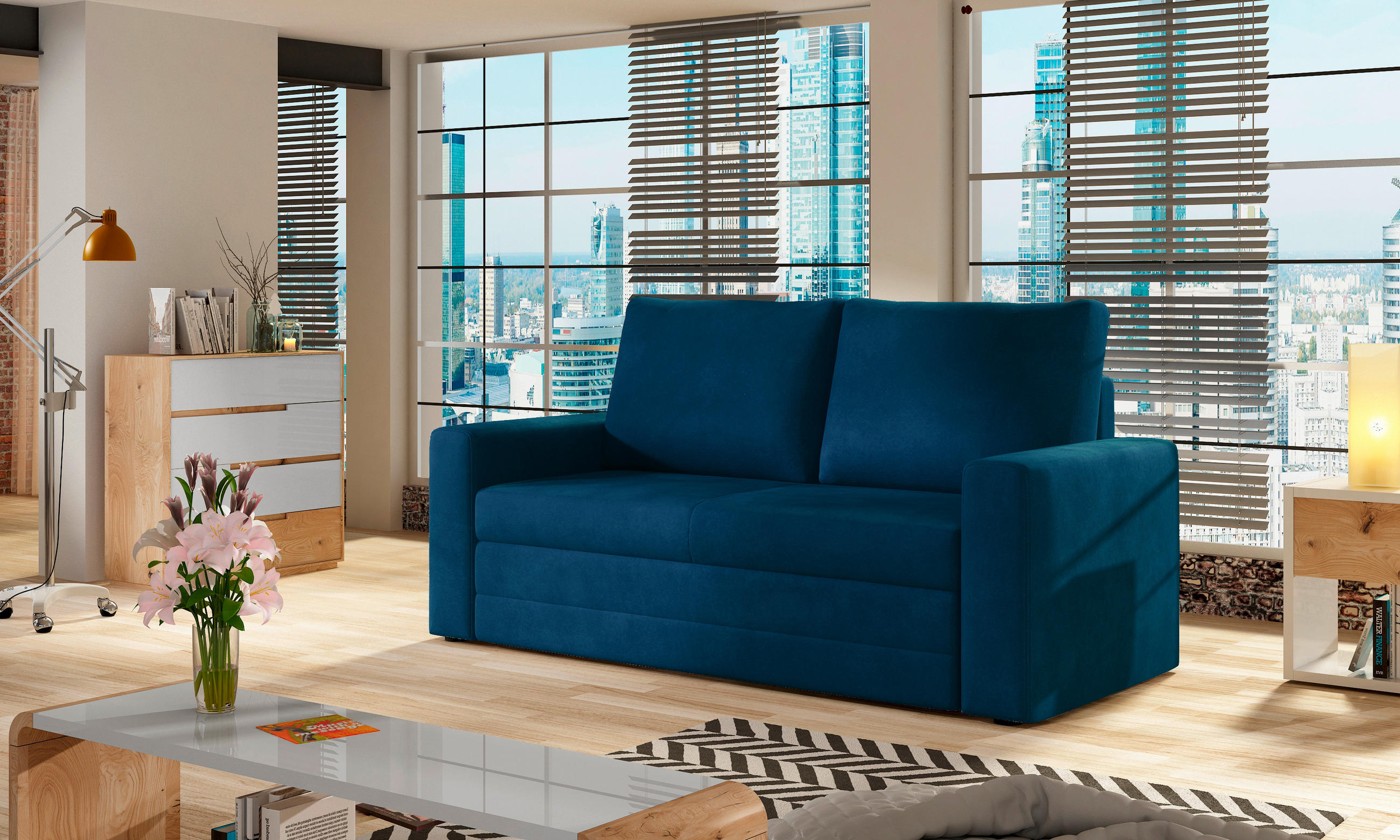 SCHLAFSOFA Plüsch Blau  - Blau/Schwarz, Design, Kunststoff/Textil (150/90/90cm) - MID.YOU