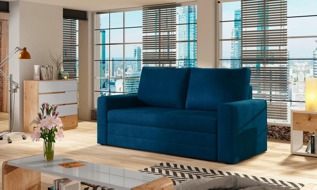 SCHLAFSOFA in Plüsch Blau  - Blau/Schwarz, Design, Kunststoff/Textil (150/90/90cm) - MID.YOU