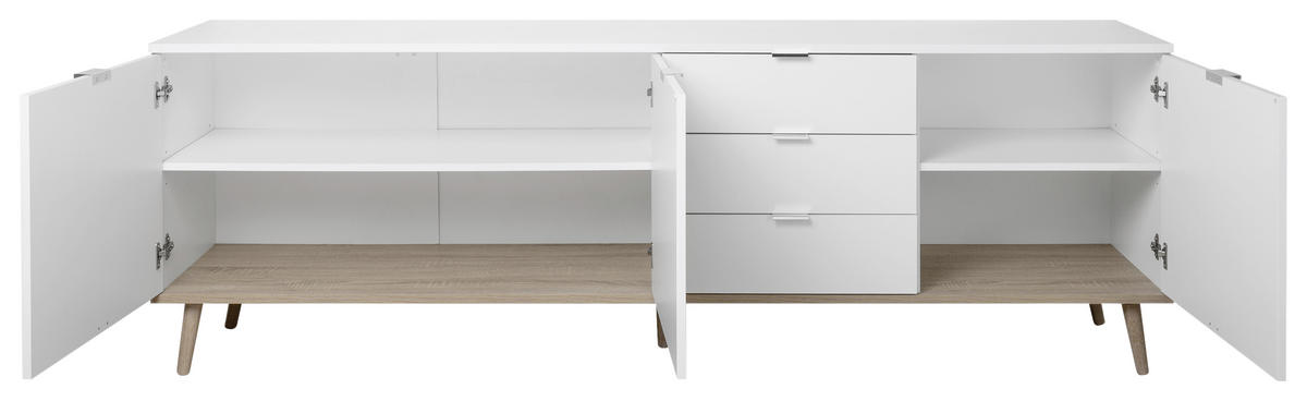 ŠIROKÁ KOMODA, biela, dub sonoma, 200/68/40 cm - biela/strieborná, Konventionell, kov/drevo (200/68/40cm) - MID.YOU