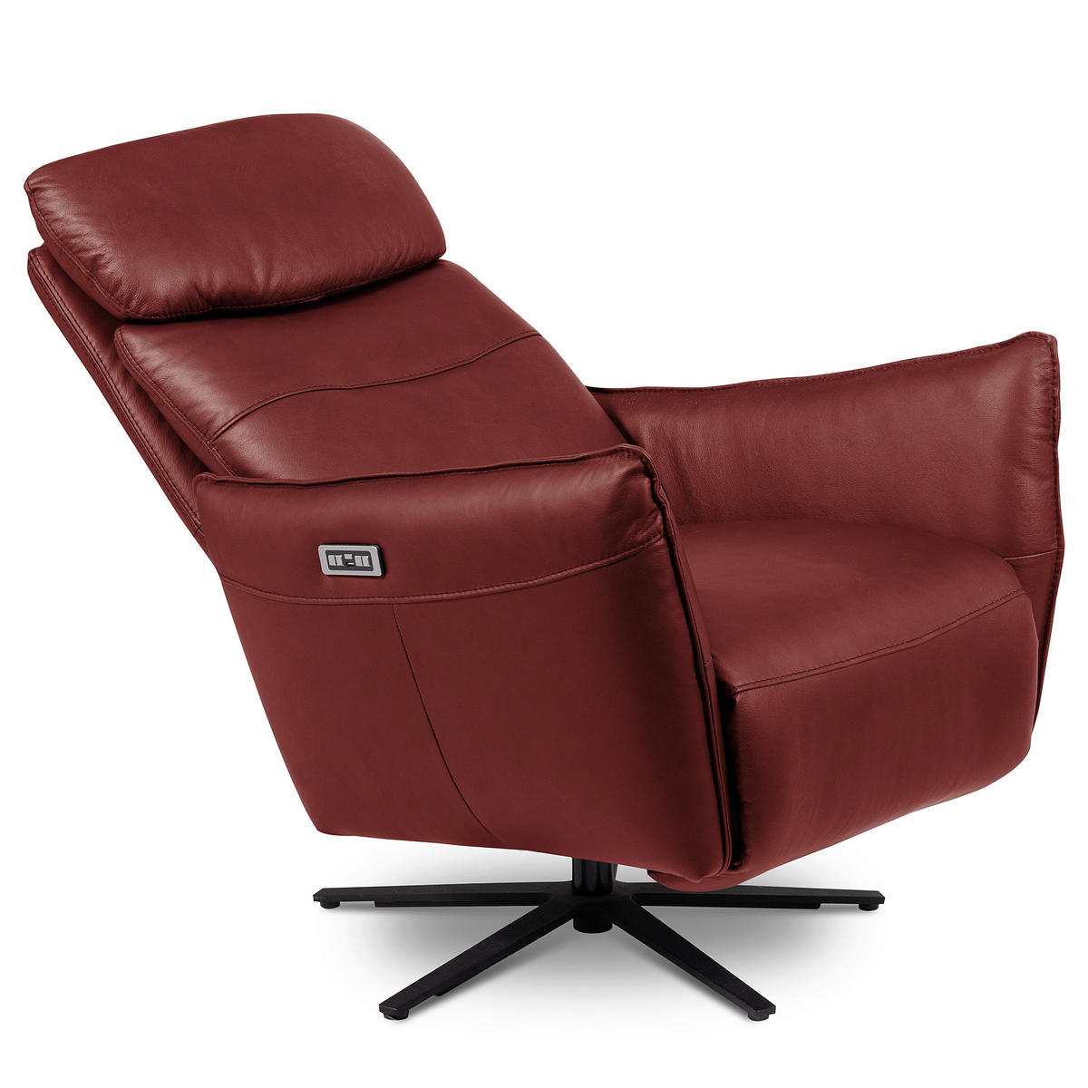 RELAXSESSEL Leder Kirschrot  - Schwarz/Kirschrot, Design, Leder/Metall (77/107/88cm) - Livetastic