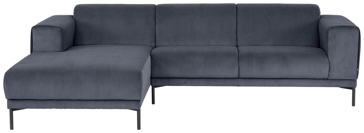 ECKSOFA in Cord Graublau  - Graublau/Schwarz, Design, Textil/Metall (262/183cm) - MID.YOU