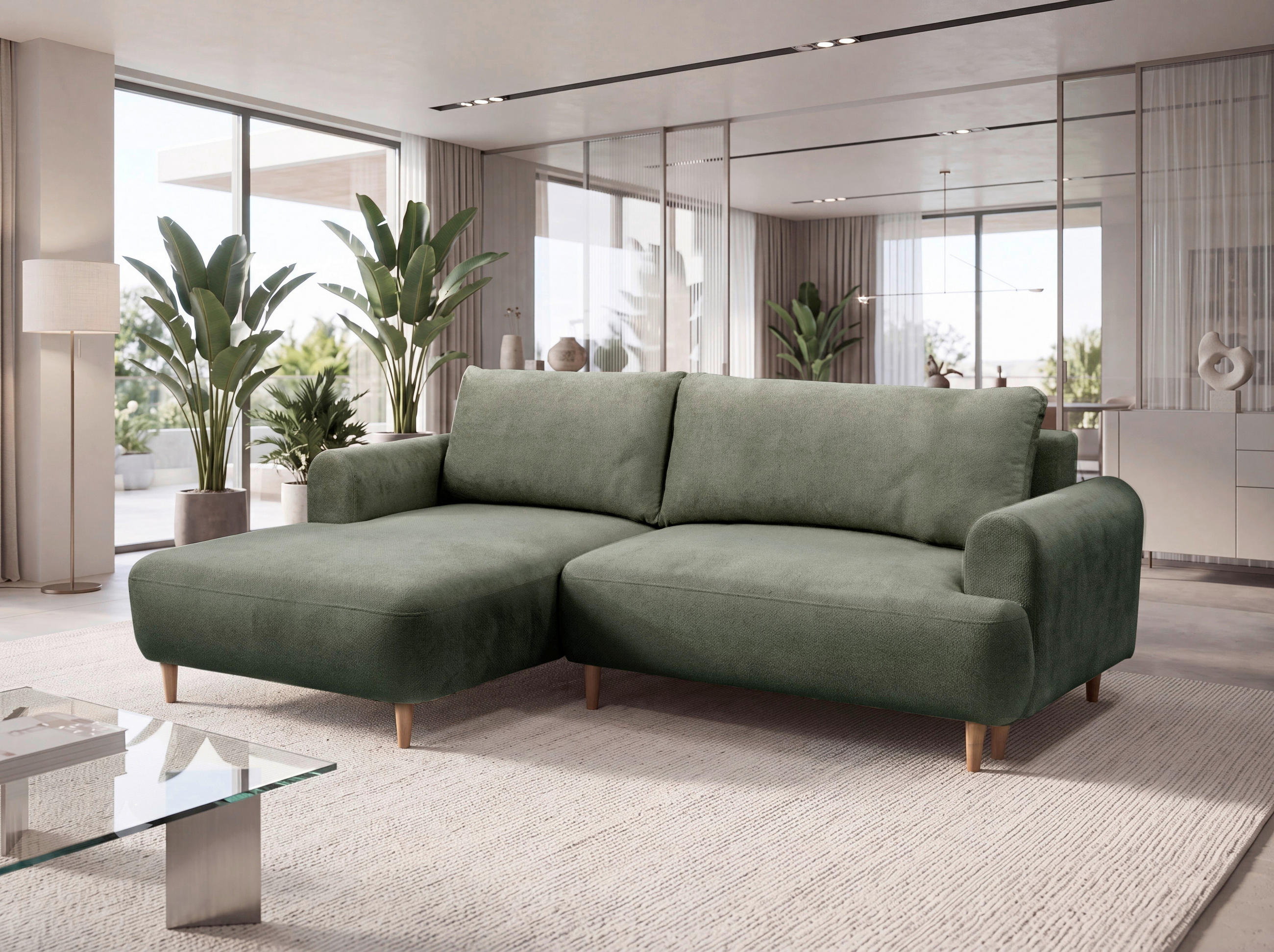 ECKSOFA VIRA in Struktur Dunkelgrau Rückenkissen, Bettkasten, Liegefläche im Originalstoff  150/230 cm  - Dunkelgrau/Naturfarben, Design, Holz/Textil (150/230cm) - MID.YOU