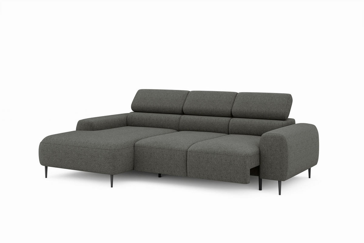 ECKSOFA Anthrazit Struktur Rücken echt, Kopfteilverstellung, Sitztiefenverstellung  - Anthrazit/Schwarz, MODERN, Textil/Metall (179/274cm) - Welnova