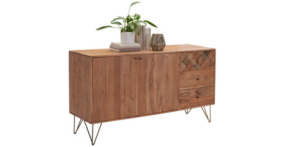 KOMMODE 145/80/45 cm Akazie massiv  - Messingfarben/Bronzefarben, Trend, Holz/Metall (145/80/45cm) - Ambia Home