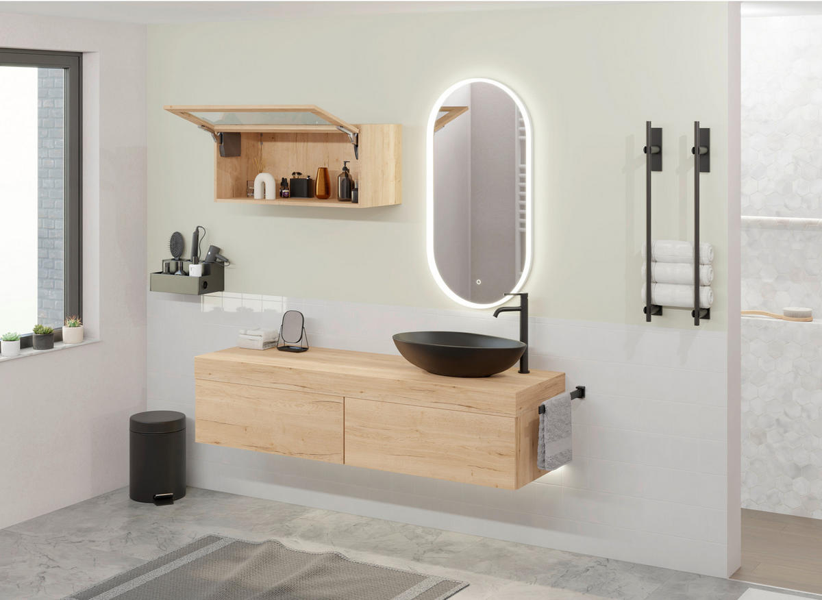 BADEZIMMER 5-teilig  in 160 cm  - Eichefarben/Schwarz, MODERN, Keramik/Holzwerkstoff (160cm) - Celina Home