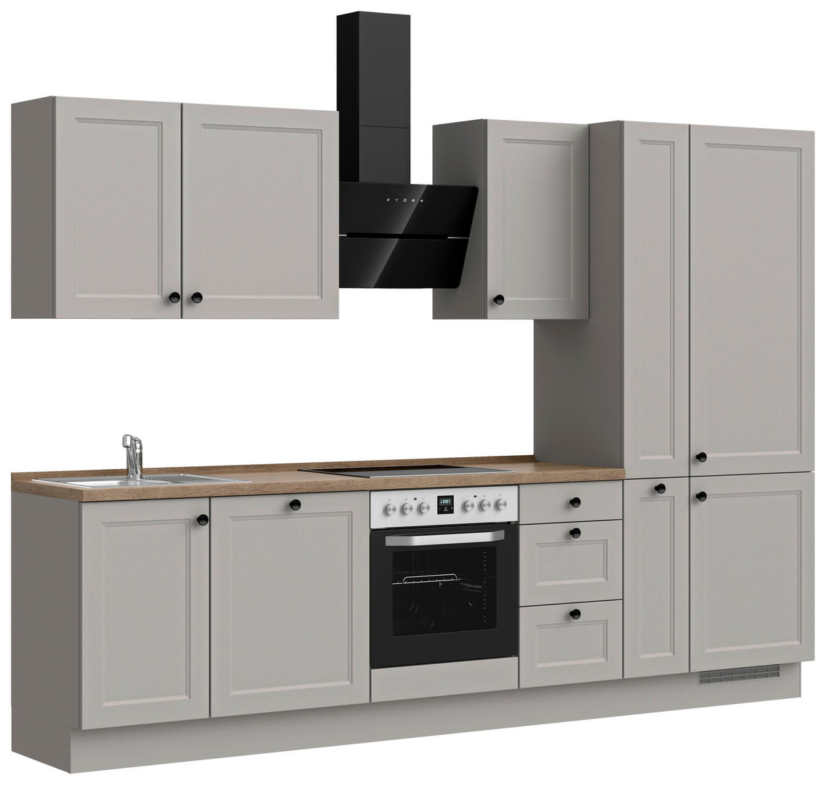 KÜCHENBLOCK 300 cm   in Grau, Eiche dunkel  - Eiche dunkel/Schwarz, MODERN, Holzwerkstoff/Metall (300cm) - Nobilia