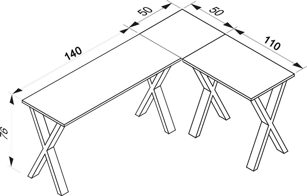 ECKSCHREIBTISCH 190/50/76 cm  in Silberfarben, Weiss  - Weiss/Silberfarben, Modern, Holzwerkstoff/Metall (190/50/76cm) - MID.YOU