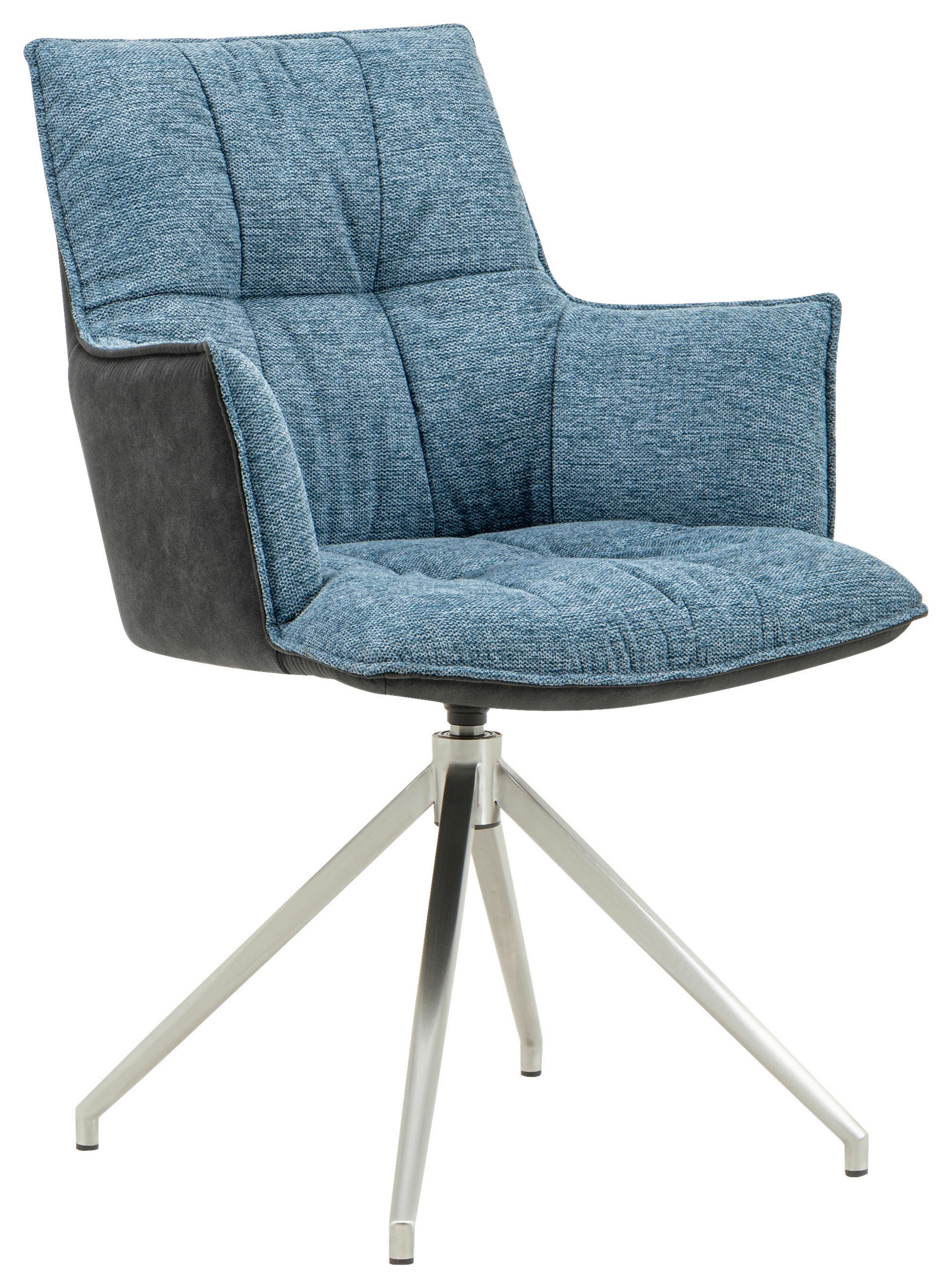 ARMLEHNSTUHL  in Edelstahl Mikrofaser, Leinenoptik  - Blau/Edelstahlfarben, Design, Textil/Metall (59/89,5/63cm) - Novel