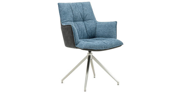 ARMLEHNSTUHL in Edelstahl Mikrofaser, Leinenoptik - Blau/Edelstahlfarben, Design, Textil/Metall (59/89,5/63cm) - Novel