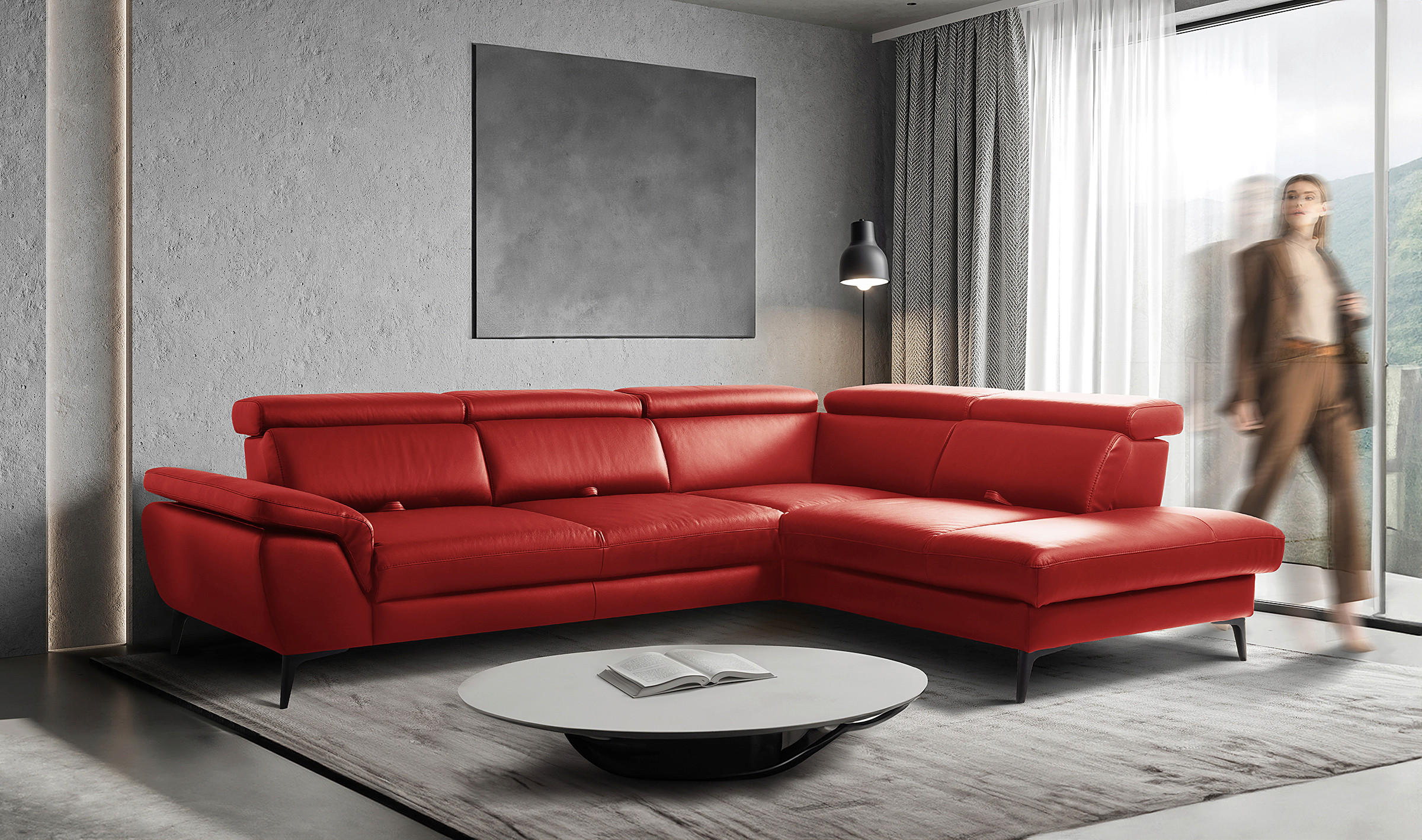 ECKSOFA  in Lederlook Echtleder Rot  274/220 cm  - Rot/Schwarz, Design, Leder/Textil (274/220cm) - Livetastic