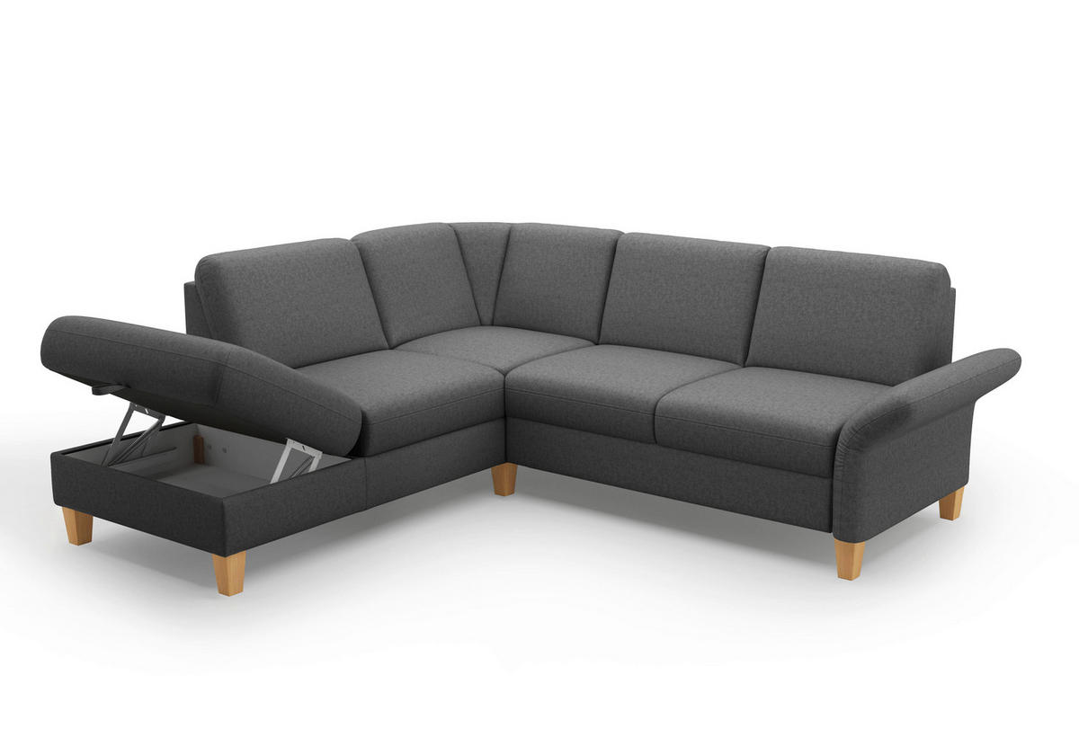 ECKSOFA ROCHELLE E Dunkelgrau Flachgewebe  - Eichefarben/Dunkelgrau, KONVENTIONELL, Holz/Textil (216/240cm) - Sit & More