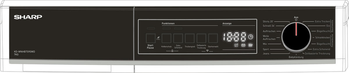 TROCKNER KD-WNHB7S9GWD-DE  - Weiß, Basics, Glas/Kunststoff (59.6/84.5/60.9cm) - Sharp
