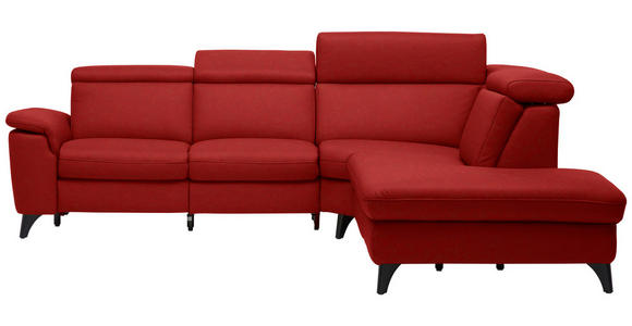 ECKSOFA in Echtleder Rot  - Rot/Schwarz, Design, Leder/Metall (289/239cm) - Cantus