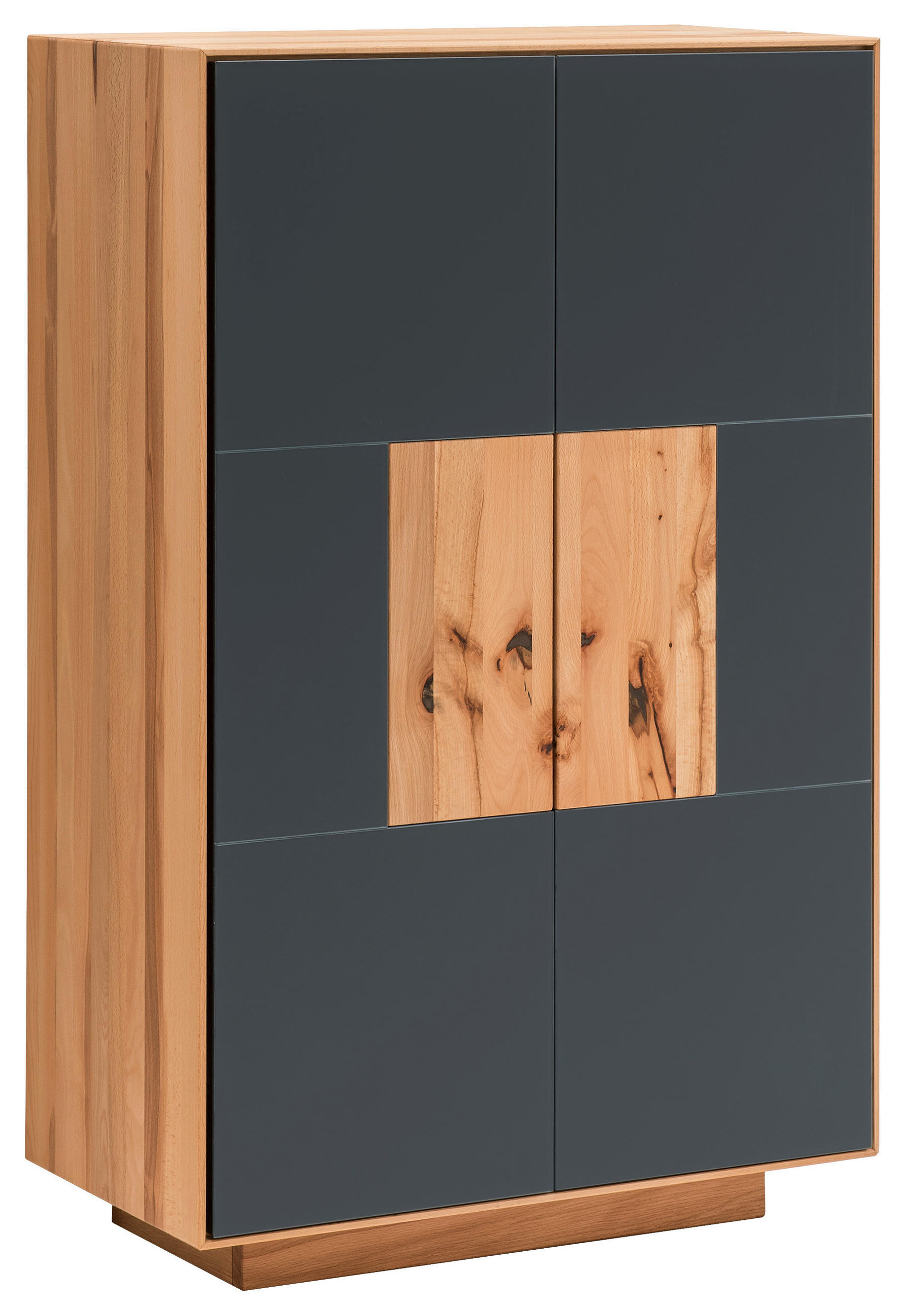 SCHUHSCHRANK Kernbuche massiv Anthrazit, Buchefarben  - Anthrazit/Buchefarben, MODERN, Glas/Holz (72/112/37cm) - Linea Natura
