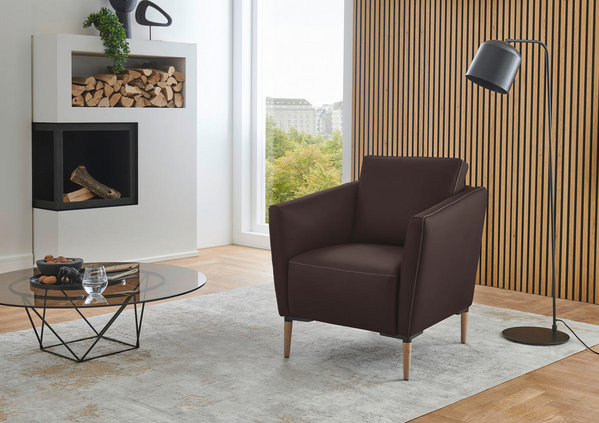 SESSEL in Echtleder Dunkelbraun  - Eichefarben/Dunkelbraun, Natur, Leder/Holz (75/84/76cm) - Valnatura