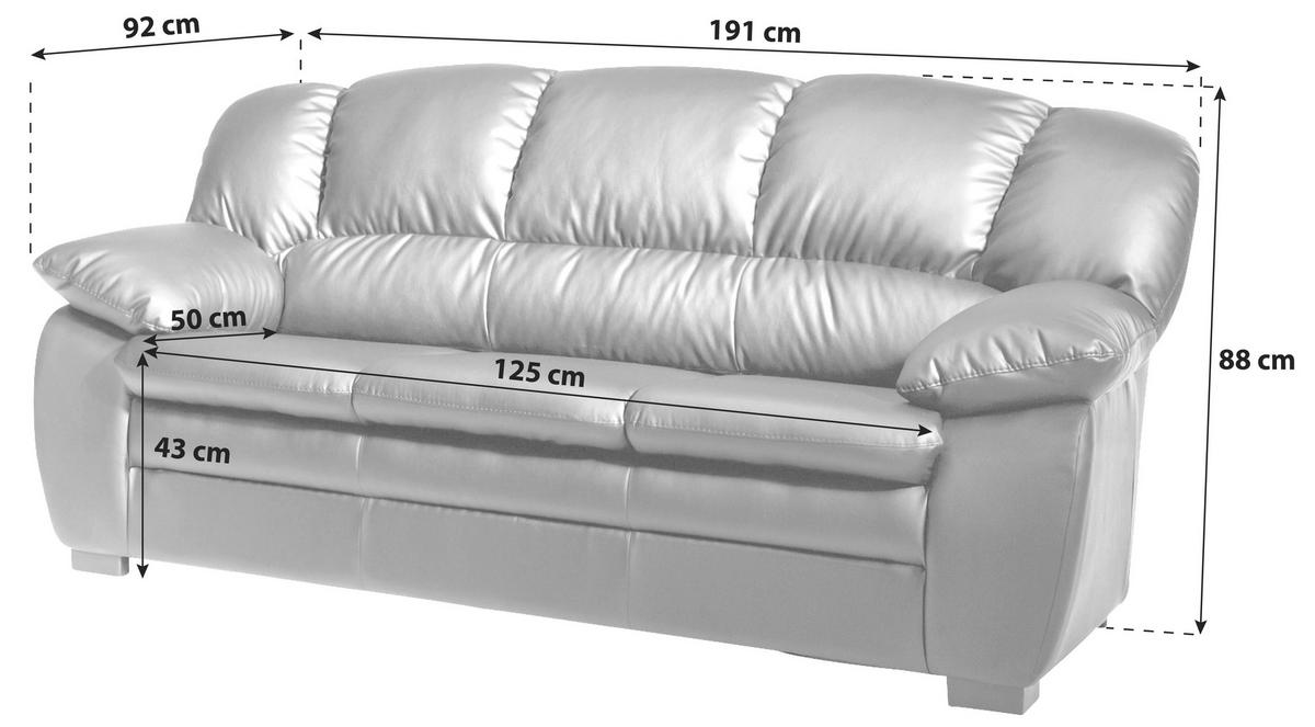 3-SITZER-SOFA Lederlook Schwarz  - Schwarz, KONVENTIONELL, Kunststoff/Textil (177/88/92cm) - MID.YOU