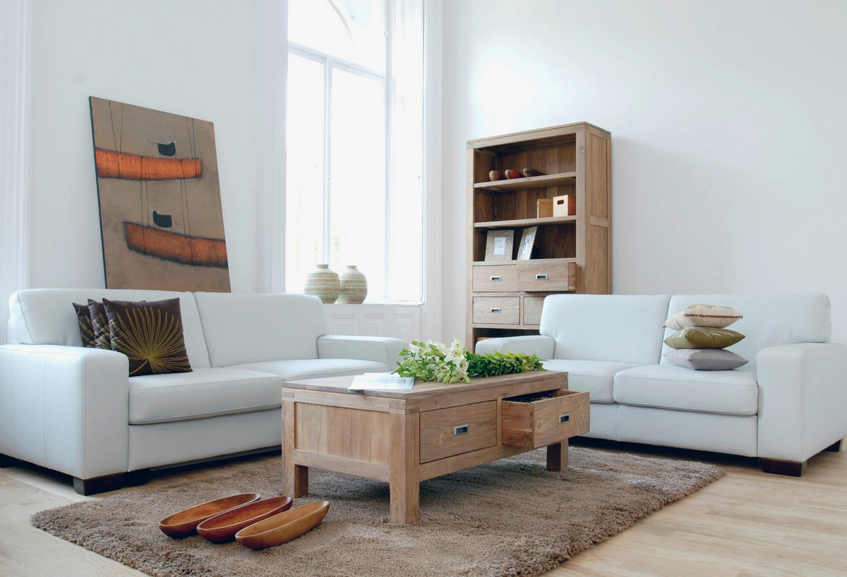 ÜLŐGARNITÚRA bőr  - diófa, Basics, bőr/fa (200/81/95cm) - Andante