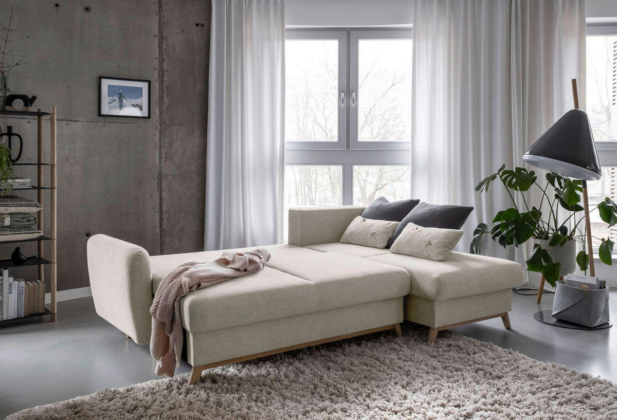 HÖRNSOFFA i chenille beige  - beige/naturfärgad, trä/textil (235/157cm) - MID.YOU