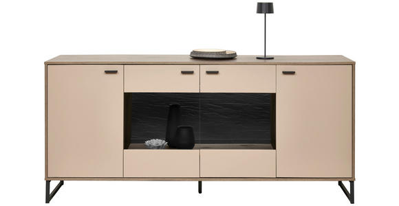 SIDEBOARD Eichefarben, Hellgrau Einlegeböden  - Eichefarben/Anthrazit, MODERN, Glas/Holzwerkstoff (184/85/44cm) - Carryhome