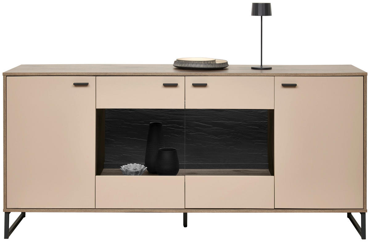 SIDEBOARD  in 184/85/44 cm  - Eichefarben/Anthrazit, MODERN, Glas/Holzwerkstoff (184/85/44cm) - Hom`in