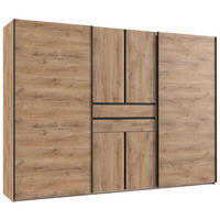 KLEIDERSCHRANK 300/216/65 cm,  in Plankeneiche, 6-türig  - Plankeneiche/Schwarz, Design, Holzwerkstoff/Metall (300/216/65cm) - Stylife