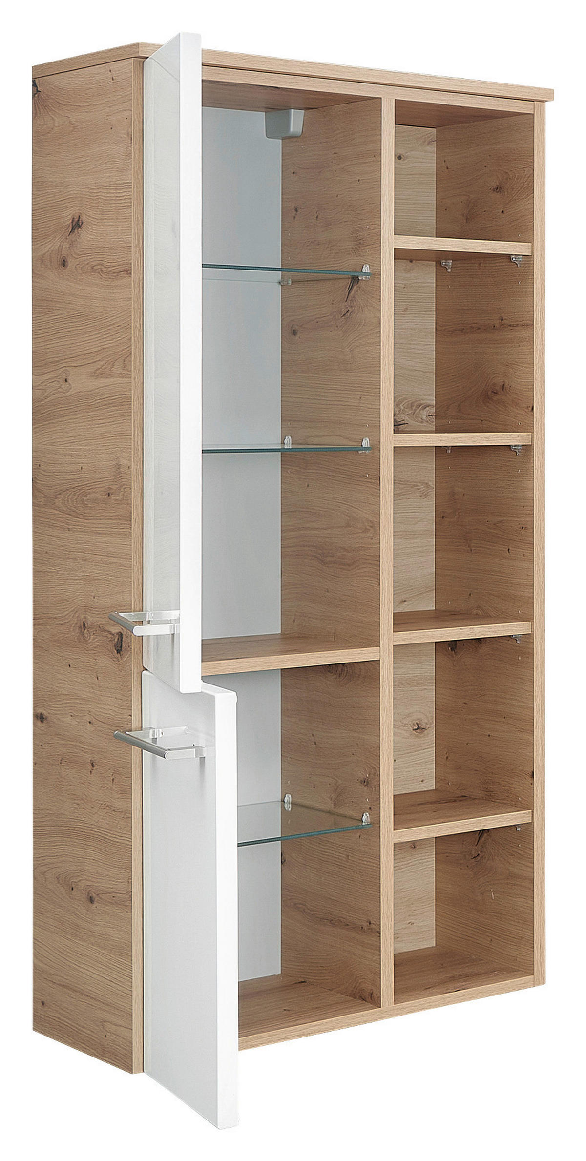 MIDISCHRANK 50,2/121,6/33 cm  - Edelstahlfarben/Eichefarben, KONVENTIONELL, Glas/Holzwerkstoff (50,2/121,6/33cm) - Sadena