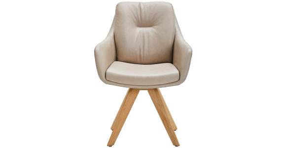 ARMLEHNSTUHL in Webstoff Kombination Echtleder/Stoff pigmentiert - Wildeiche/Beige, Design, Leder/Holz (62/90/65cm) - Waldwelt
