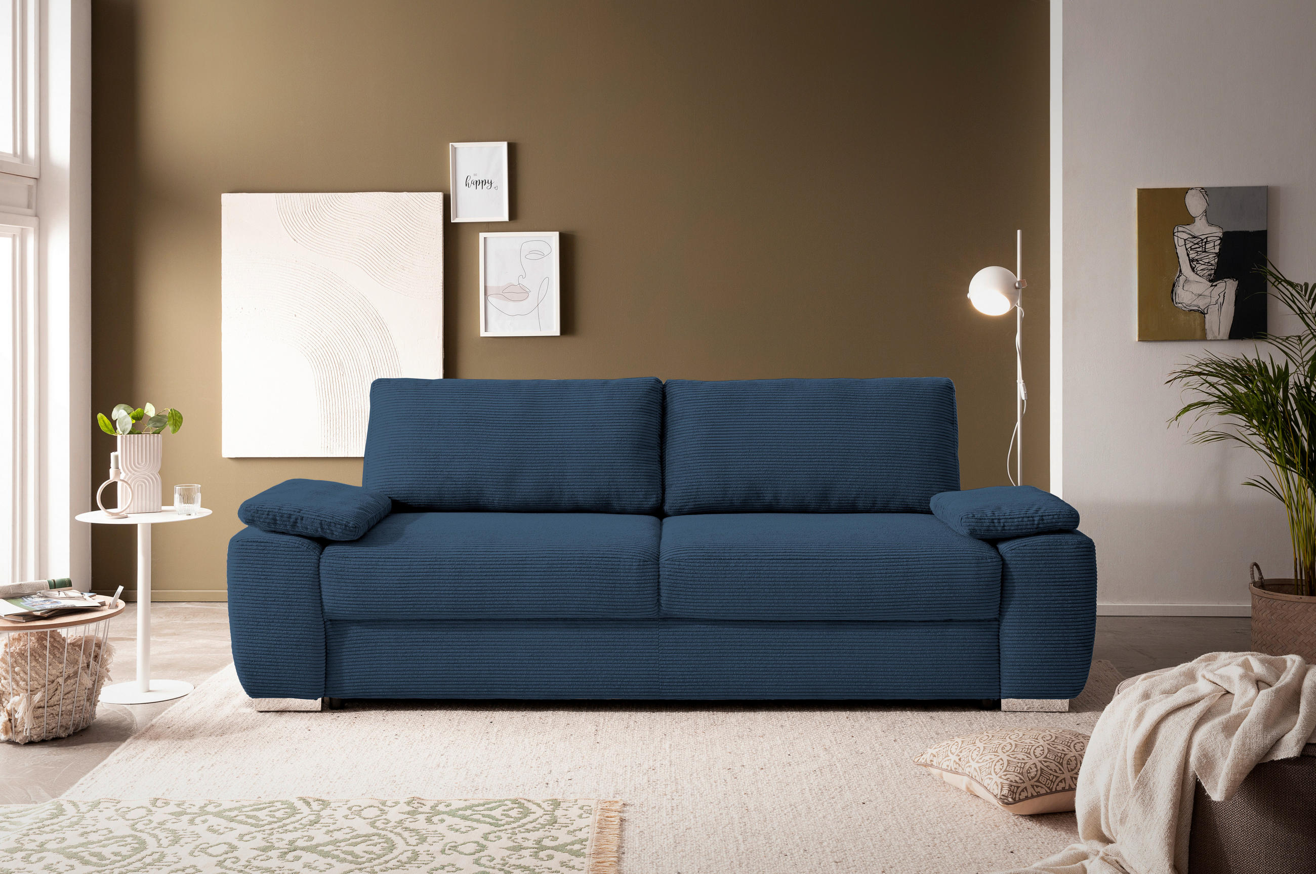 SCHLAFSOFA Cord Blau, Dunkelblau  - Chromfarben/Blau, Design, Kunststoff/Textil (258/100/148cm) - Stylife