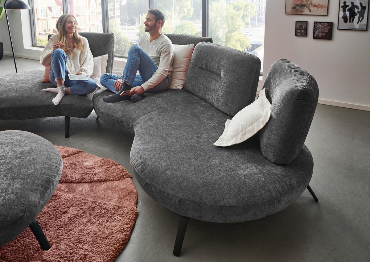 BIGSOFA Flachgewebe Anthrazit  - Anthrazit/Schwarz, Design, Textil/Metall (456/93/138cm) - Moderano