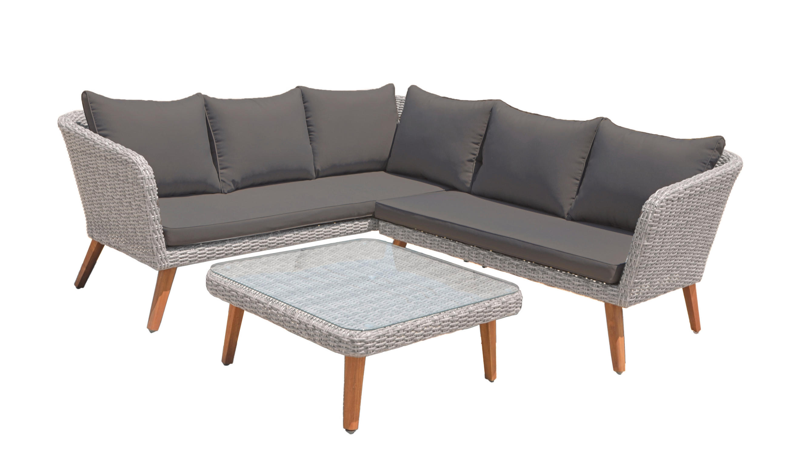 LOUNGEGARNITUR Akazie Hartholz Aluminium  - Hellbraun/Dunkelgrau, Basics, Glas/Holz (180/75/294cm) - Gardenson