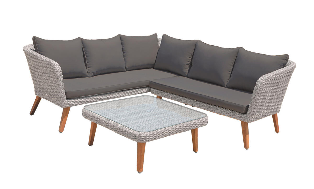 LOUNGEGARNITUR Akazie Hartholz Aluminium  - Hellbraun/Dunkelgrau, Basics, Glas/Holz (180/75/294cm) - Gardenson