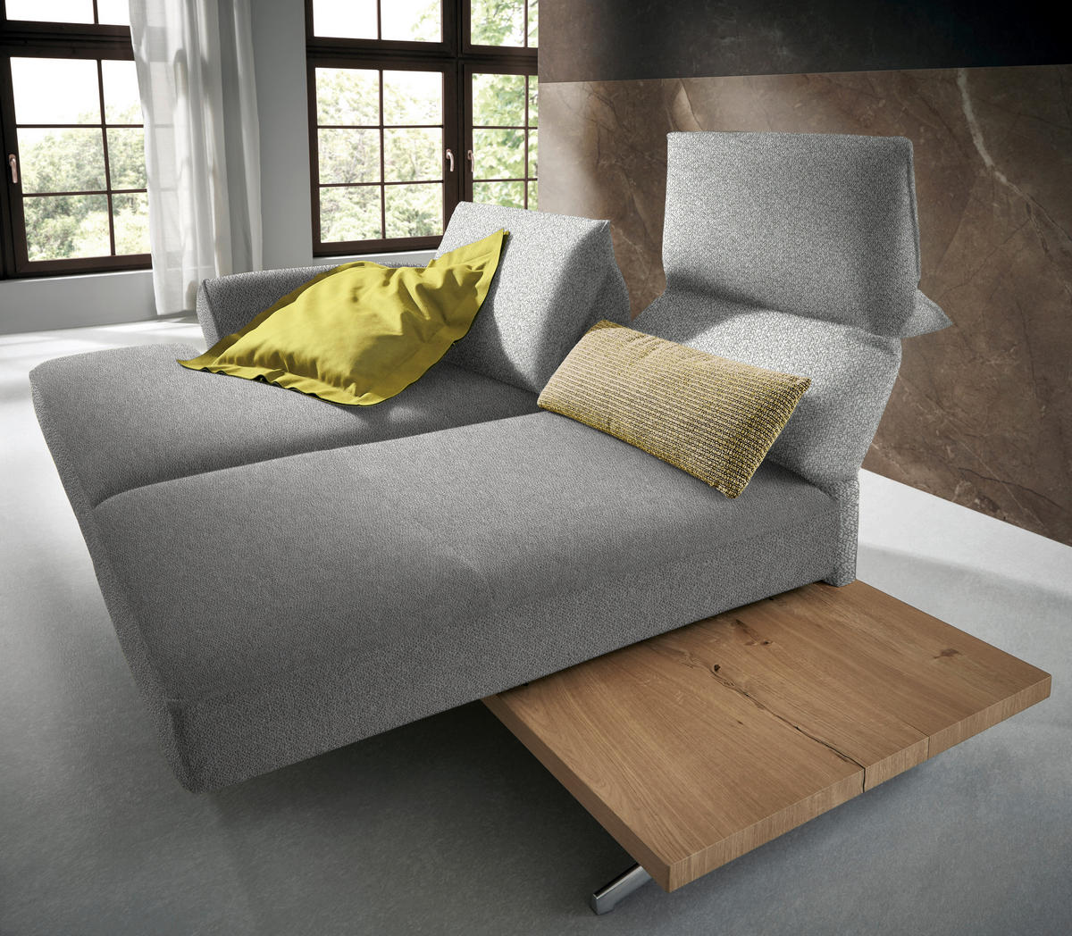 ECKSOFA in Flachgewebe Hellgrau  132/240 cm  - Chromfarben/Hellgrau, Design, Holz/Textil (132/240cm) - Koinor