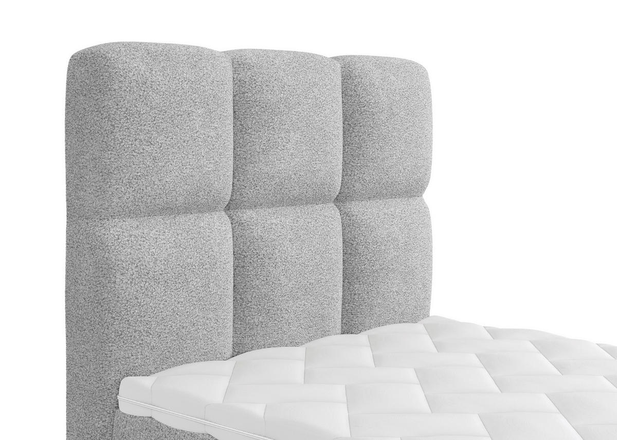 BOXBETT 90/200 cm,  in Hellgrau, gepolstertes Kopfteil, Bettkasten, Topper, H3 = fest  - Hellgrau/Schwarz, Design, Holzwerkstoff/Kunststoff (90/200cm) - Xora