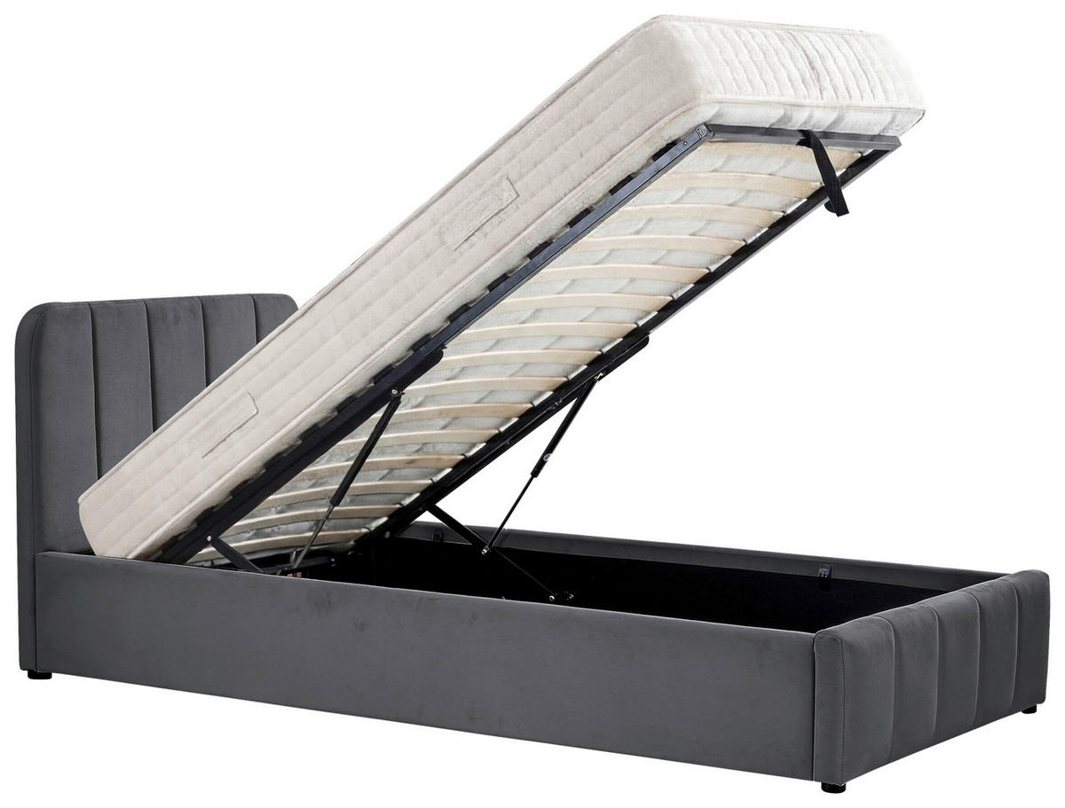 POLSTERBETT 90/200 cm,  in Grau, gepolstertes Kopfteil, Lattenrost, Bettkasten,  - Schwarz/Naturfarben, Design, Holz/Kunststoff (90/200cm) - Boxxx