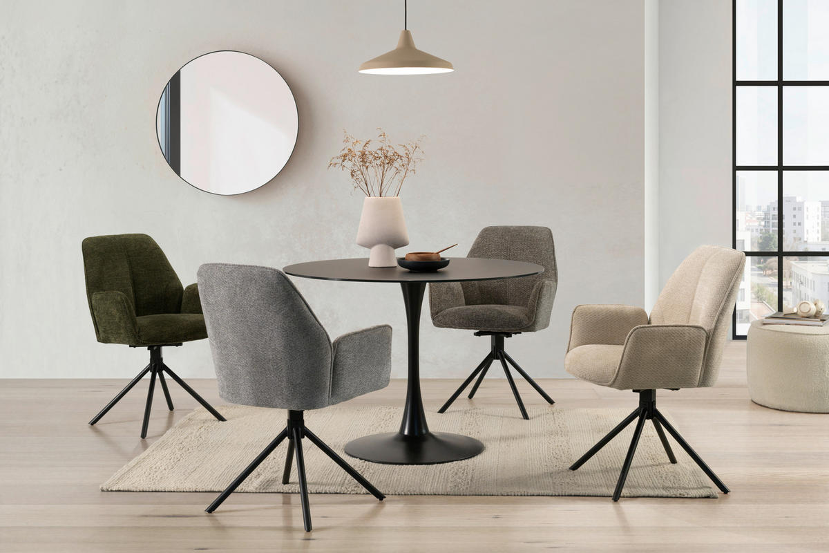 ESSTISCH in Metall, Glas 110/76/110 cm  - Schwarz, Design, Glas/Metall (110/76/110cm) - Carryhome