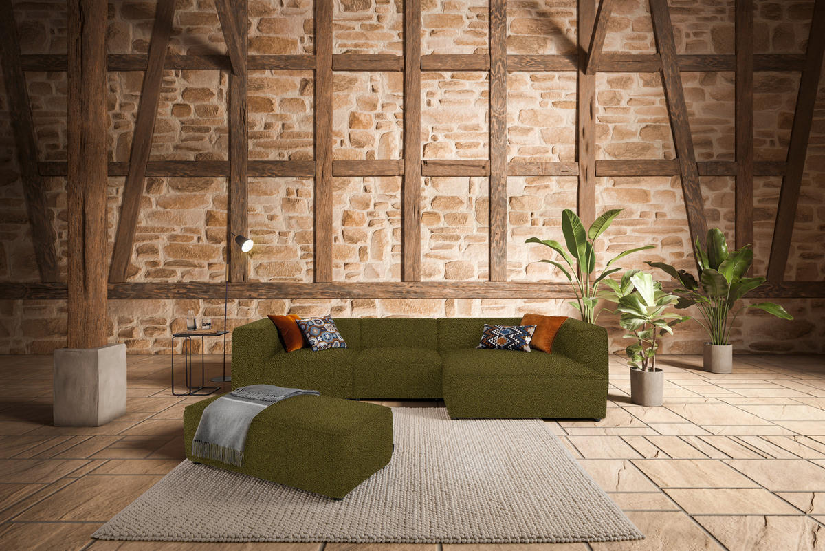 ECKSOFA in Flachgewebe Khaki  341/164 cm  - Khaki/Schwarz, Design, Kunststoff/Textil (341/164cm) - W.Schillig