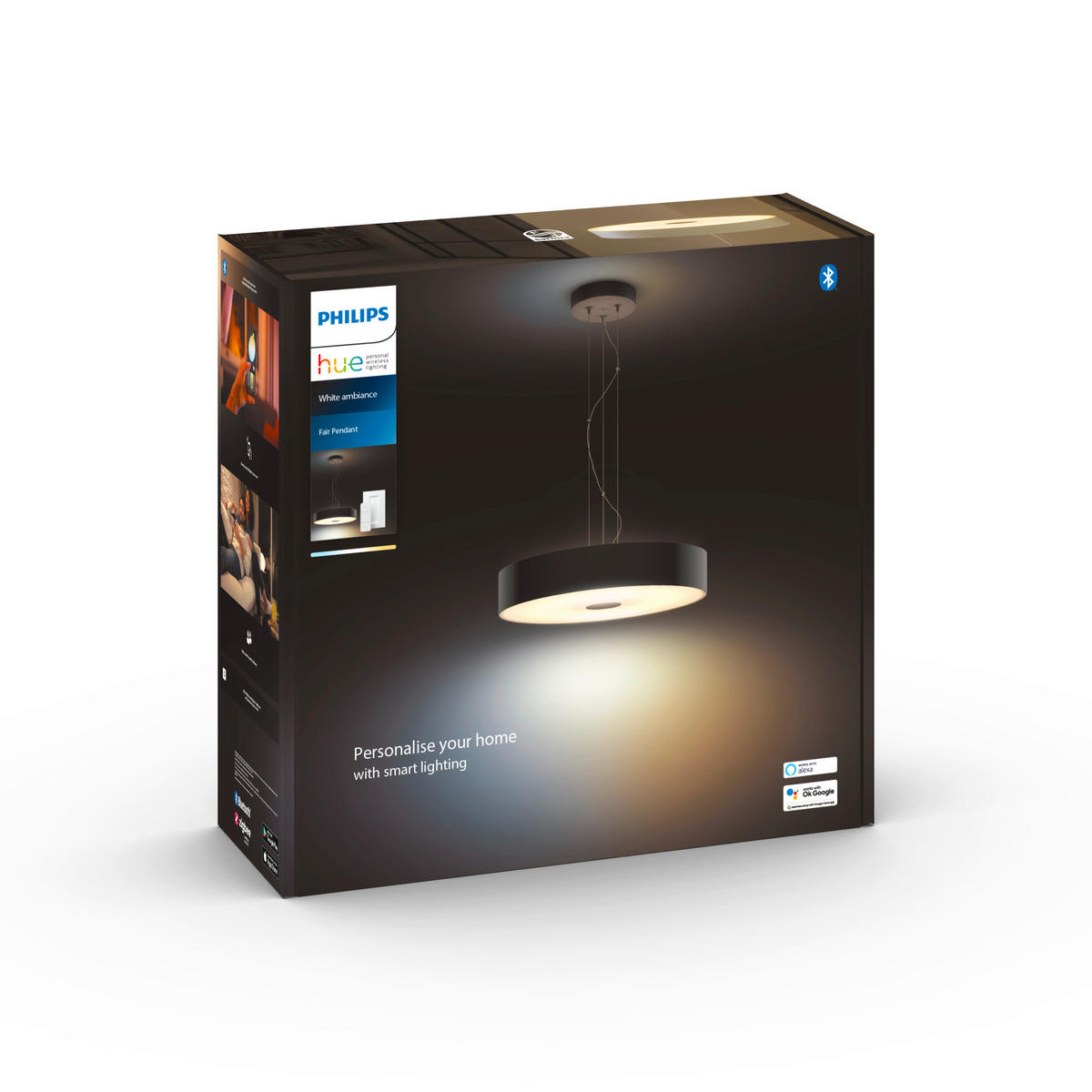 LED-HÄNGELEUCHTE White Ambiance Fair 44,4/12 cm   - Schwarz, Design, Glas (44,4/12cm) - Philips HUE