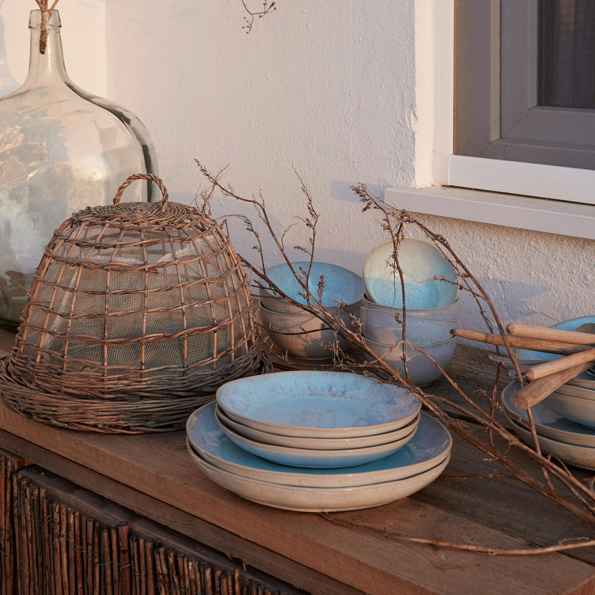 KOMBISERVICE Creme, Pastellblau EIVISSA 12-teilig 4 Personen  - Pastellblau/Creme, Basics, Keramik - Costa Nova