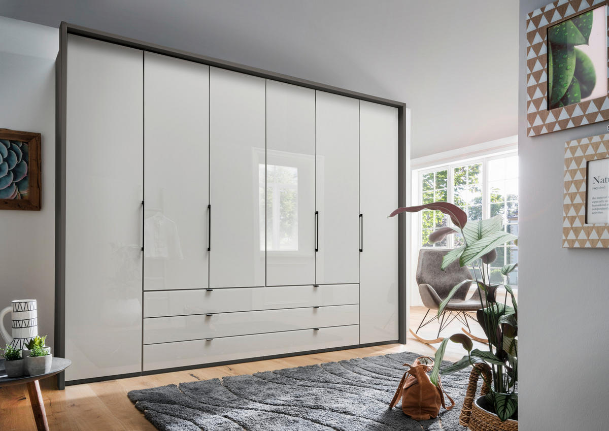 KLEIDERSCHRANK 300/236/58 cm 6-türig Grau, Hellgrau  - Schieferfarben/Hellgrau, KONVENTIONELL, Glas/Holzwerkstoff (300/236/58cm) - Novel