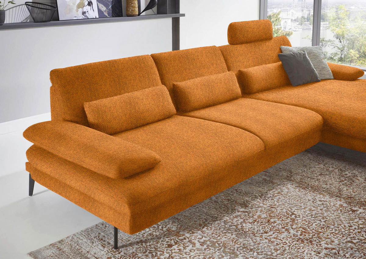 ECKSOFA in Chenille Orange  - Schwarz/Orange, Design, Textil/Metall (310/180cm) - Dieter Knoll