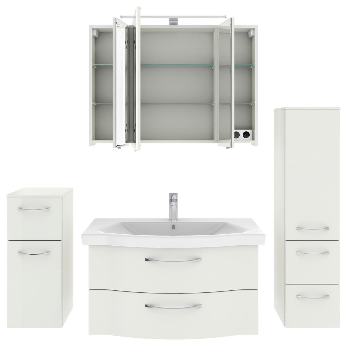 BADEZIMMER 5-teilig  in 158 cm  - Chromfarben/Weiß Hochglanz, KONVENTIONELL, Glas/Keramik (158cm) - Pelipal