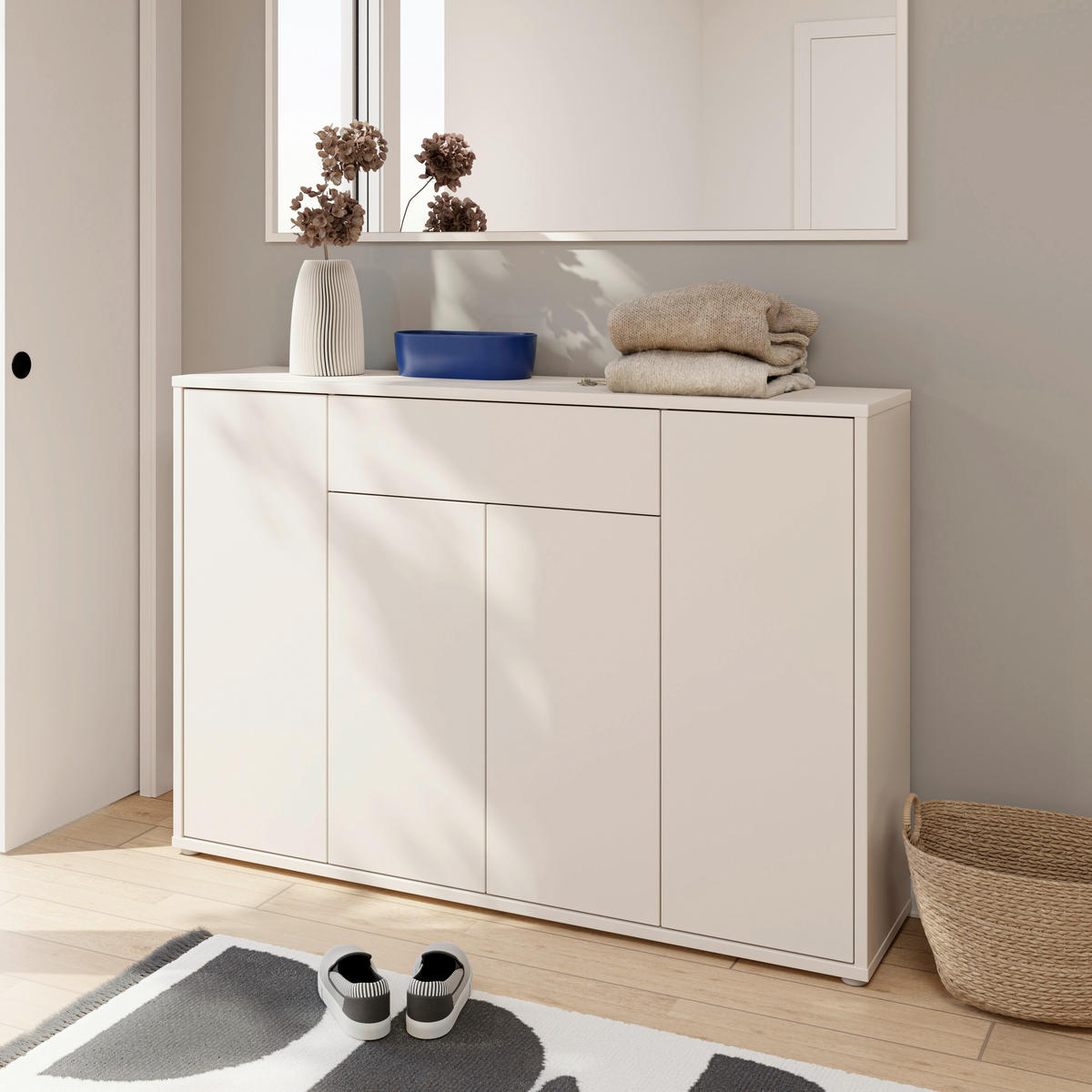 SCHUHSCHRANK Sandfarben  - Sandfarben/Grau, MODERN, Holzwerkstoff/Metall (143,9/99,1/34,9cm) - Carryhome