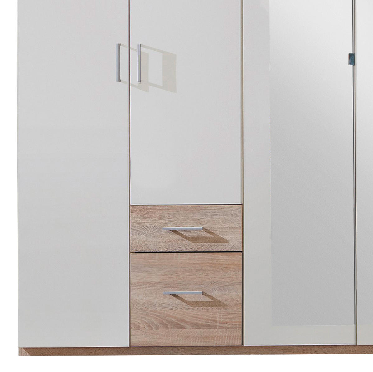 DREHTÜRENSCHRANK 270/210/58 cm 6-türig Weiß, Eichefarben  - Eichefarben/Silberfarben, Design, Glas/Holzwerkstoff (270/210/58cm) - MID.YOU