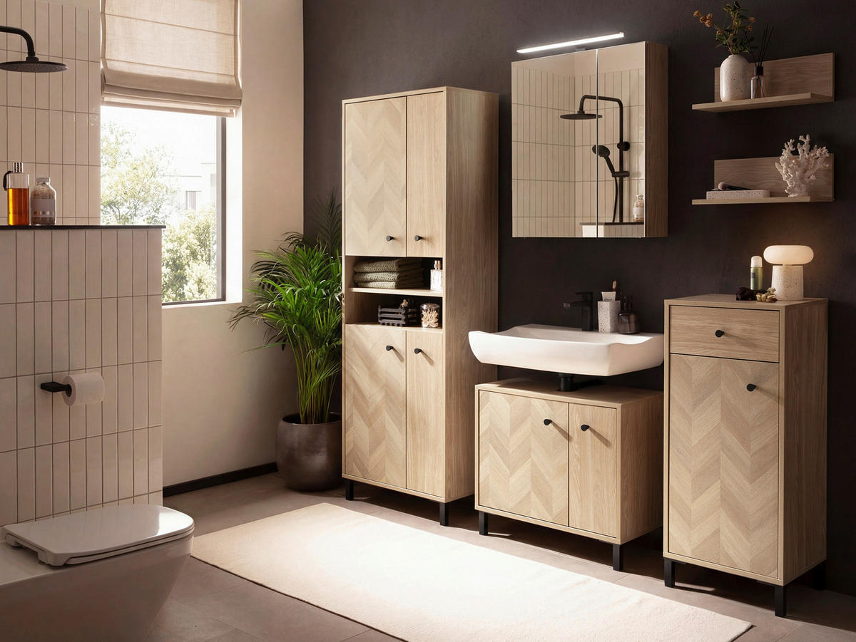 WASCHBECKENUNTERSCHRANK 65,1/59,1/33 cm  - Eichefarben/Schwarz, KONVENTIONELL, Holzwerkstoff/Kunststoff (65,1/59,1/33cm) - Stylife