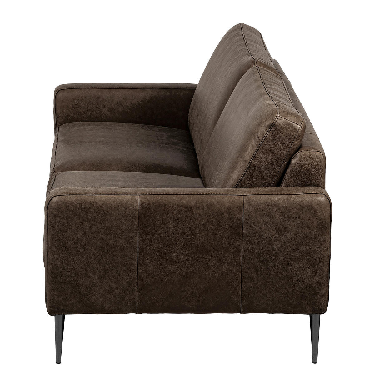 3,5-SITZER SPRING in Lederlook Echtleder Dunkelbraun  - Dunkelbraun/Schwarzchrom, Design, Leder/Textil (207/85/92cm) - Livetastic